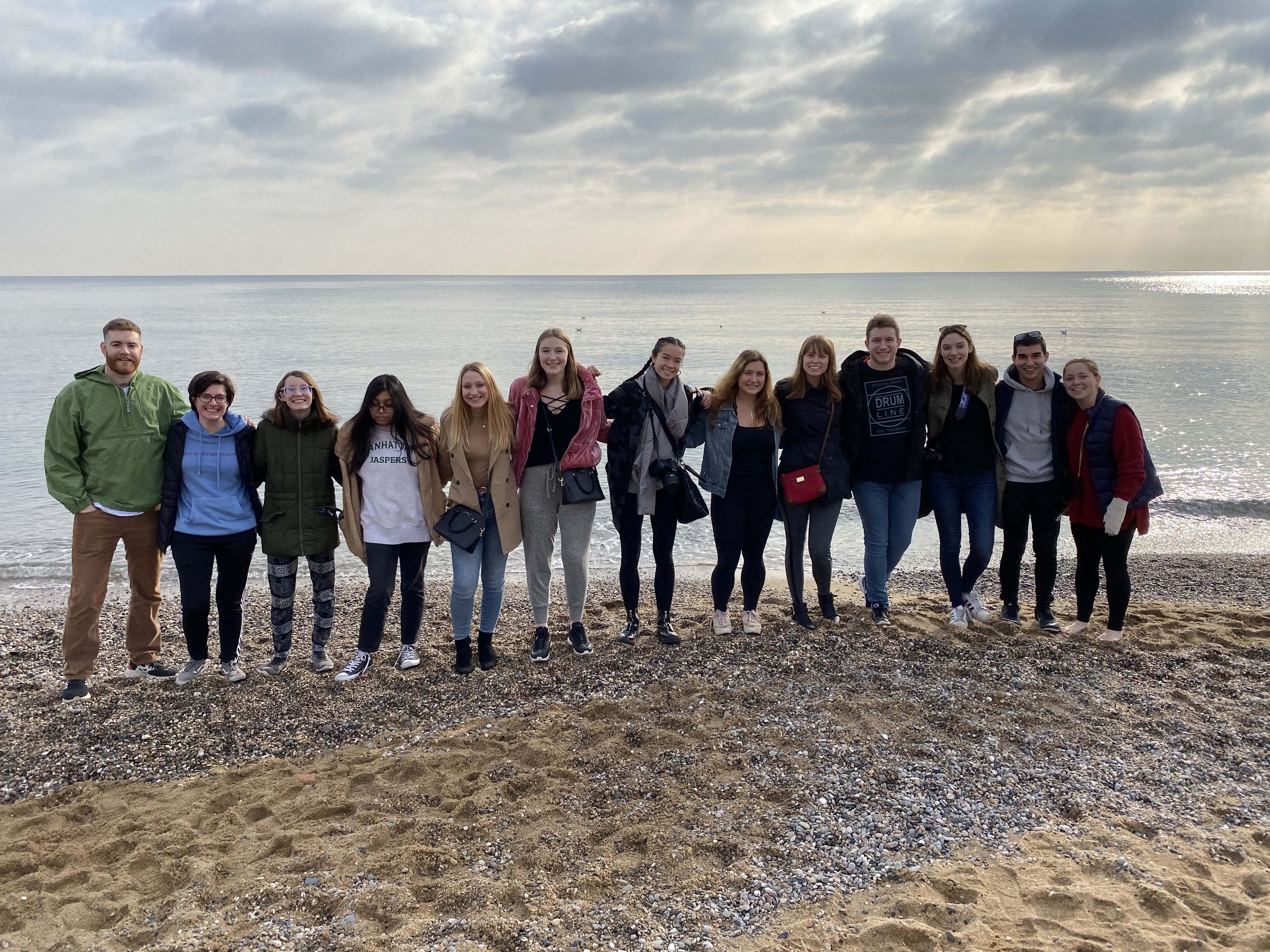 A group of students on the beach in Barcelona.